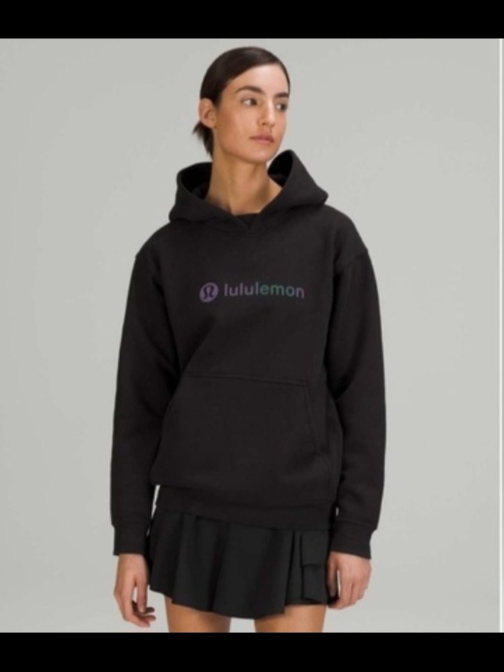 Lululemon Athletica Black Hoodie with Purple Gradient Idridescent Logo